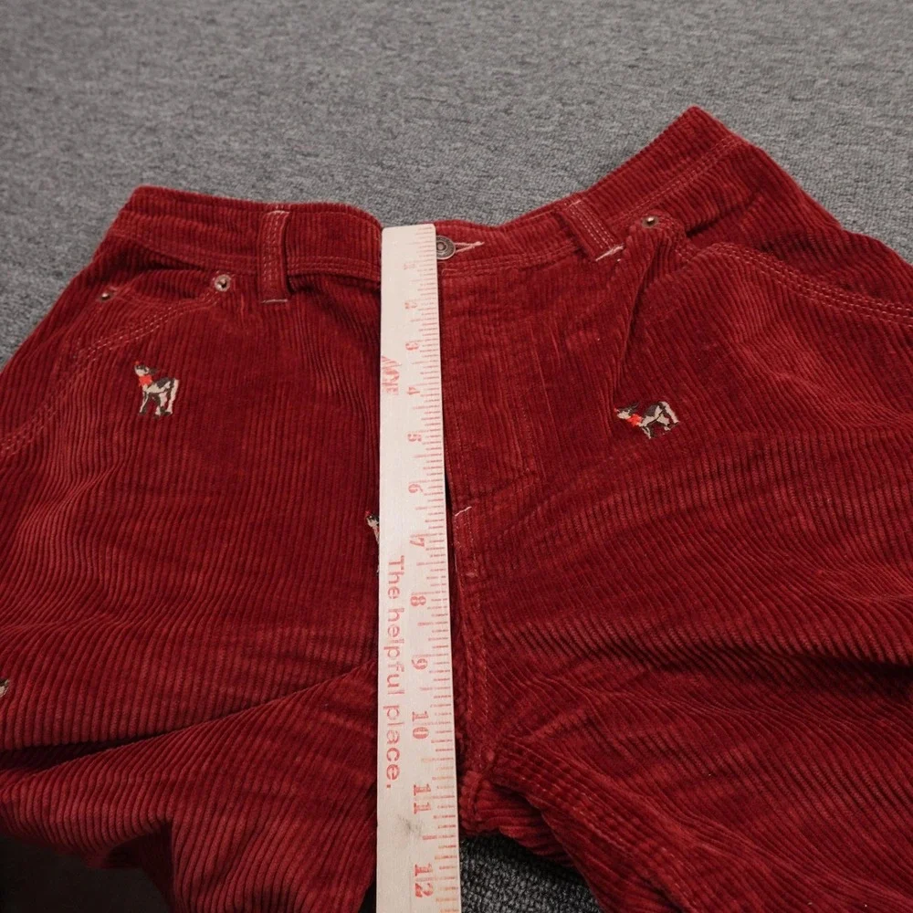 Free People Pants Womens 26 Red Corduroy Wide Leg Embroidered Deer Holiday - Picture 7 of 12